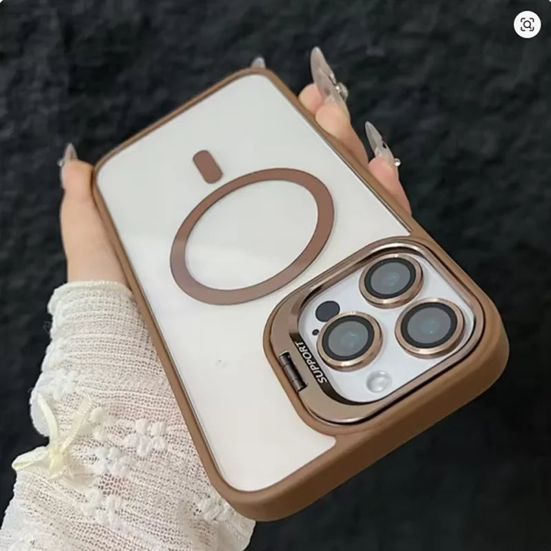 Con soporte y cubierta protectora de lente de vidrio.
Con tecnología anti impactos.
Contra golpes y rayaduras.
Compatible con MagSAfe