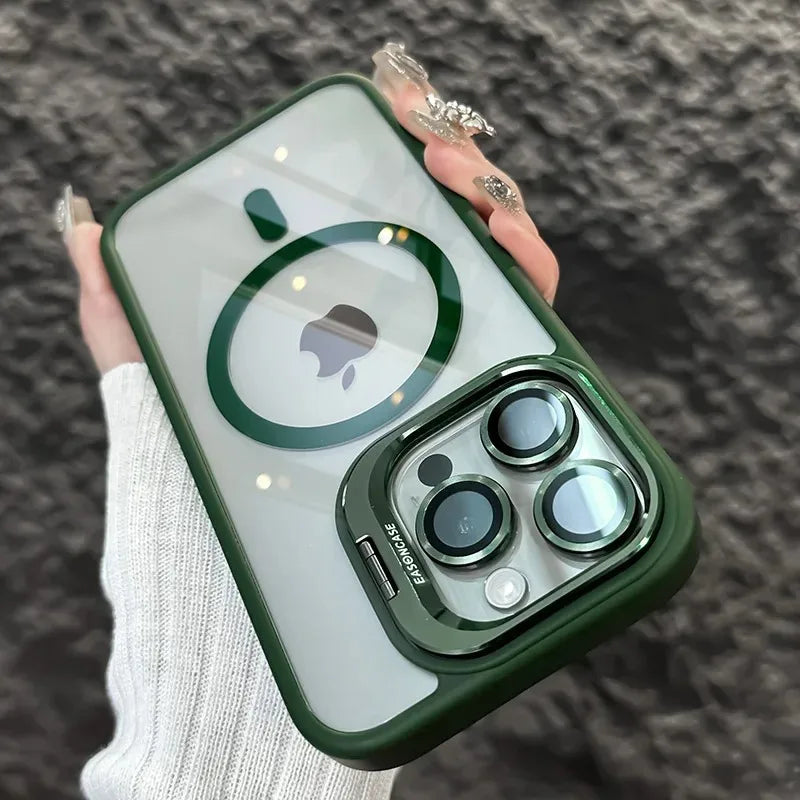 Con soporte y cubierta protectora de lente de vidrio.
Con tecnología anti impactos.
Contra golpes y rayaduras.
Compatible con MagSAfe