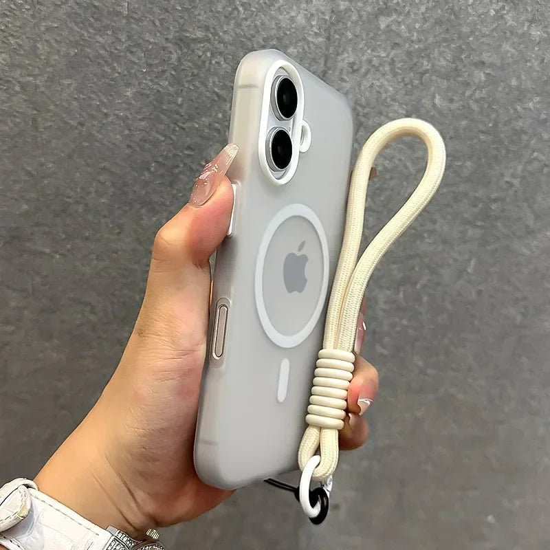 Carcasa Magsafe con cubierta mate, cordón con contraste  para IPhone 16 15 17 Pro Max 14 Plus 11 12 13 16e
