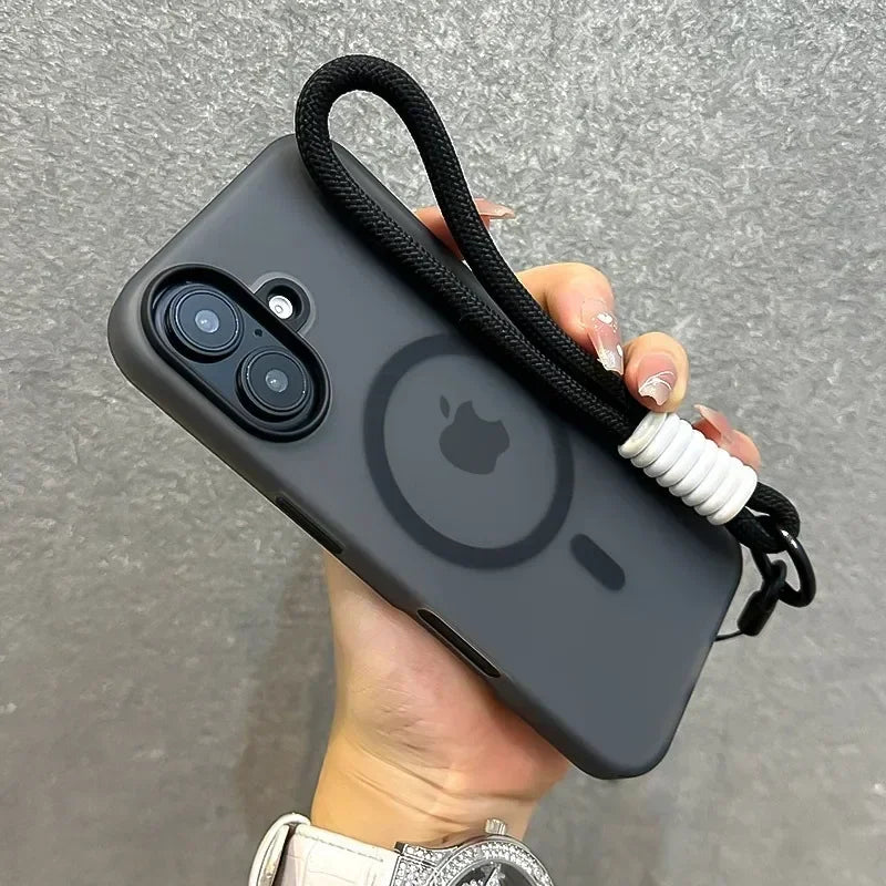 Carcasa Magsafe con cubierta mate, cordón con contraste  para IPhone 16 15 17 Pro Max 14 Plus 11 12 13 16e